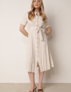 bisou's project Rochie Bej închis tip cămașă din viscoză cu in Închisă cu nasturi cu cordon textil Fidilla