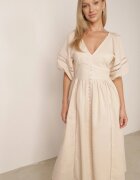 bisou's project Rochie Bej Maxi din Bumbac și In cu Inserții Ajurate și Elastic în Talie Arada