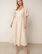 bisou's project Rochie Bej Maxi din Bumbac și In cu Inserții Ajurate și Elastic în Talie Arada