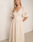 bisou's project Rochie Bej Maxi din Bumbac și In cu Inserții Ajurate și Elastic în Talie Arada