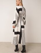 bisou's project Rochie Bej-Neagră Petrecută Kimono cu Model Geometric și Curea Legată Klerossa