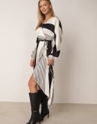 bisou's project Rochie Bej-Neagră Petrecută Kimono cu Model Geometric și Curea Legată Klerossa