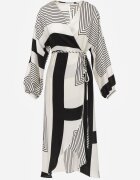 bisou's project Rochie Bej-Neagră Petrecută Kimono cu Model Geometric și Curea Legată Klerossa