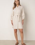 bisou's project Rochie bej tip cămașă încheiată cu nasturi cu curea în talie și mânecă decorativă Rigaudona