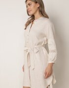bisou's project Rochie bej tip cămașă încheiată cu nasturi cu curea în talie și mânecă decorativă Rigaudona