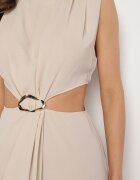 bisou's project Rochie Bejă Cloș cu Decupaje în Talie cu Ornament Metalic Galetia