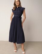 bisou's project Rochie Bleu-marin Plisată din Bumbac și cu Centură Lireviere