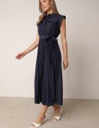 bisou's project Rochie Bleu-marin Plisată din Bumbac și cu Centură Lireviere