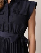 bisou's project Rochie Bleu-marin Plisată din Bumbac și cu Centură Lireviere