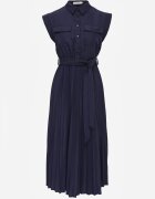 bisou's project Rochie Bleu-marin Plisată din Bumbac și cu Centură Lireviere