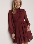 bisou's project Rochie Bordó Evazată Tip Voal cu Mâneci Bufante Isovana