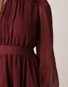 bisou's project Rochie Bordó Evazată Tip Voal cu Mâneci Bufante Isovana
