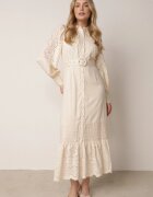 bisou's project Rochie Cămașă Bej din In și Viscoză cu Cordon Inclus cu Broderie Ajurată Eleces