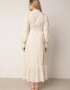 bisou's project Rochie Cămașă Bej din In și Viscoză cu Cordon Inclus cu Broderie Ajurată Eleces