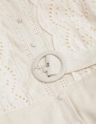 bisou's project Rochie Cămașă Bej din In și Viscoză cu Cordon Inclus cu Broderie Ajurată Eleces