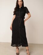 bisou's project Rochie Cămașă Neagră cu Nasturi cu Model Ajurat Legată cu Cordon Klarevia