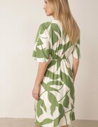 bisou's project Rochie Cambrată Verde-Albă cu Drapaje și Cureaua în Talie Nellsaria