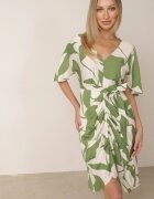 bisou's project Rochie Cambrată Verde-Albă cu Drapaje și Cureaua în Talie Nellsaria