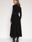 bisou's project Rochie Cloche Neagră din Tricot cu Vâscoză cu Mânecă Lungă și Curea Tusmina