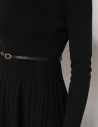 bisou's project Rochie Cloche Neagră din Tricot cu Vâscoză cu Mânecă Lungă și Curea Tusmina