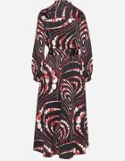 bisou's project Rochie Cloș Negru-Roșie cu Croială Tip Cămașă cu Elastic în Talie cu Imprimeu Abstract Daltinnia