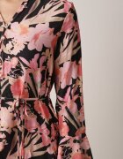 bisou's project Rochie Czarno-Roz din Viscoză Cloș cu Imprimeu Floral cu Cordon Sinthea