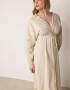 bisou's project Rochie din bumbac bej cu accente din dantelă cu talie elastică și curea din material textil Jariena