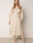 bisou's project Rochie din bumbac bej cu accente din dantelă cu talie elastică și curea din material textil Jariena