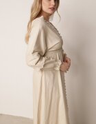 bisou's project Rochie din bumbac bej cu accente din dantelă cu talie elastică și curea din material textil Jariena