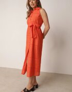 bisou's project Rochie din bumbac Portocalie cu ajur cu croială tip cămașă cu cordon din material în talie Vikiiana