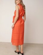bisou's project Rochie din bumbac Portocalie cu ajur cu croială tip cămașă cu cordon din material în talie Vikiiana