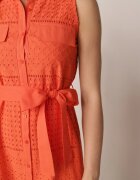 bisou's project Rochie din bumbac Portocalie cu ajur cu croială tip cămașă cu cordon din material în talie Vikiiana