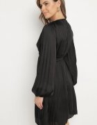 bisou's project Rochie Evazată Neagră Plisată cu Volane și Decolteu în V Aladwen