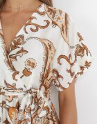 bisou's project Rochie Maxi Crem-Neagră cu Decolteu Petrecut și Elastic în Talie cu Imprimeu Oriental Sierrina