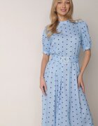 bisou's project Rochie Midi Albastră cu Elastic în Talie și Curea din Material cu Cataramă Maerali