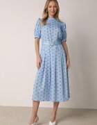 bisou's project Rochie Midi Albastră cu Elastic în Talie și Curea din Material cu Cataramă Maerali