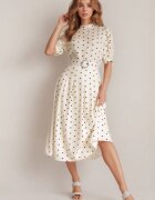 bisou's project Rochie midi bej deschis cu elastic în talie și curea din material textil cu cataramă Maerali