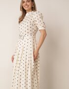 bisou's project Rochie midi bej deschis cu elastic în talie și curea din material textil cu cataramă Maerali