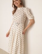 bisou's project Rochie midi bej deschis cu elastic în talie și curea din material textil cu cataramă Maerali