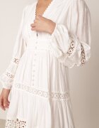 bisou's project Rochie Mini Albă cu Decupaje Ajurate și Bandă Elastică în Talie Raliasa