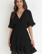 bisou's project Rochie Mini Neagră cu elastic în talie și volane Edeane