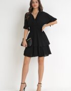 bisou's project Rochie Mini Neagră cu elastic în talie și volane Edeane