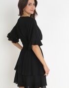 bisou's project Rochie Mini Neagră cu elastic în talie și volane Edeane