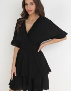 bisou's project Rochie Mini Neagră cu elastic în talie și volane Edeane