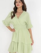 bisou's project Rochie Mini Verde cu elastic în talie și Volane Edeane