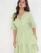 bisou's project Rochie Mini Verde cu elastic în talie și Volane Edeane