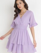 bisou's project Rochie Mov Mini cu Elastic în Talie și Volane Edeane