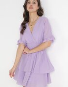 bisou's project Rochie Mov Mini cu Elastic în Talie și Volane Edeane