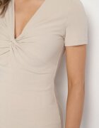 bisou's project Rochie Mulată Bej din Viscoză Ornată cu încrețituri la Decolteu Obonelle