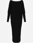 bisou's project Rochie Neagră Din tricot Cu viscoză Cu croi liliac Cu decolteu barcă Tisan